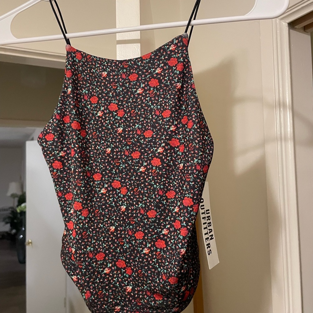 Urban Outfitters Black Floral Cami Top with Red & Green Print